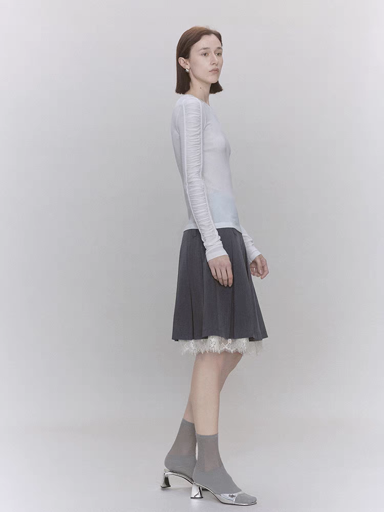 Someone Sometimes. Original Design Lace Panel Pleated Skirt