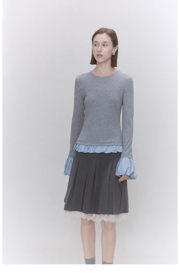 Someone Sometimes. Original Design Lace Panel Pleated Skirt