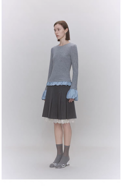 Someone Sometimes. Original Design Lace Panel Pleated Skirt