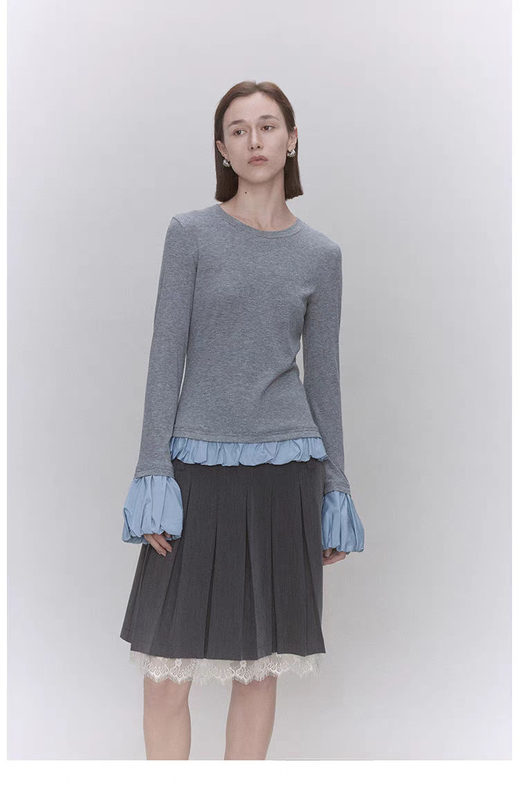 Someone Sometimes. Original Design Lace Panel Pleated Skirt