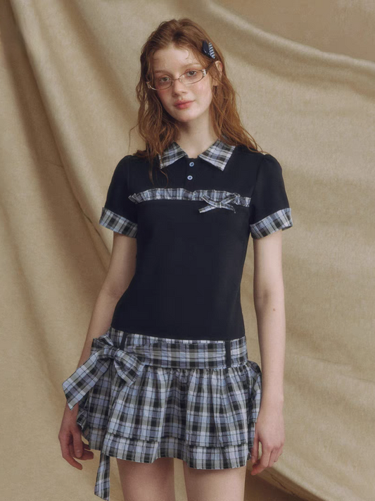 LOLOL. Original Design Contrast Plaid Layered Shirt Dress