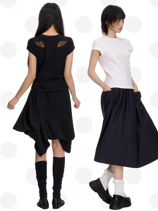 NECY. Original Design Wing Cutout Back Short Sleeve Top