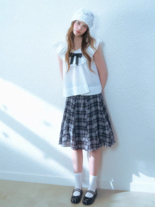 Narrator. Original Design Sleeveless Bow Top & Gingham Midi Skirt Set
