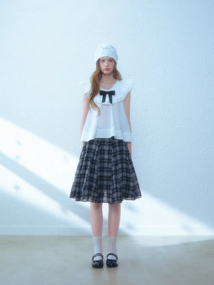 Narrator. Original Design Sleeveless Bow Top & Gingham Midi Skirt Set