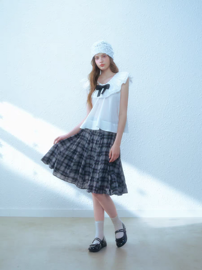 Narrator. Original Design Sleeveless Bow Top & Gingham Midi Skirt Set