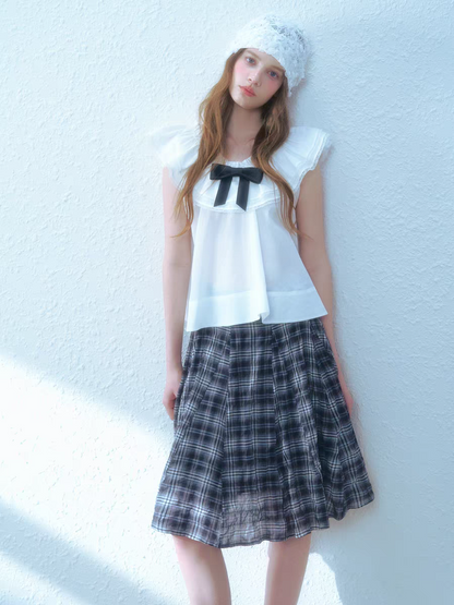 Narrator. Original Design Sleeveless Bow Top & Gingham Midi Skirt Set