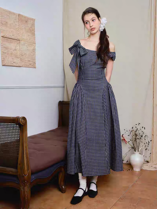 Ffringe. Original Design Asymmetrical Shoulder Detachable Bow Tie Maxi Dress