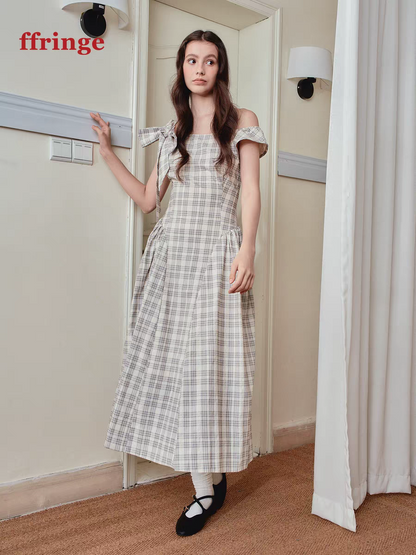 Ffringe. Original Design Asymmetrical Shoulder Detachable Bow Tie Maxi Dress