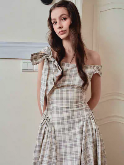 Ffringe. Original Design Asymmetrical Shoulder Detachable Bow Tie Maxi Dress