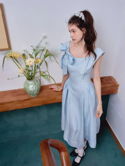 Ffringe. Original Design Asymmetrical Shoulder Detachable Bow Tie Maxi Dress