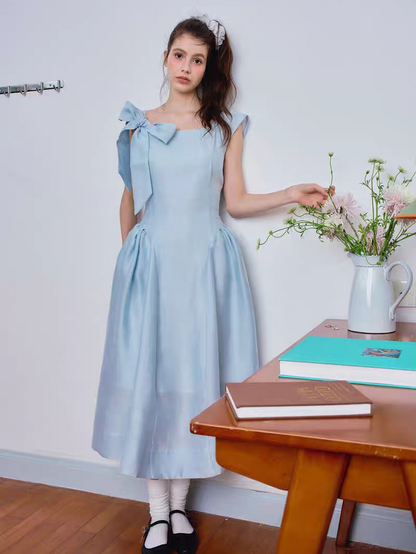 Ffringe. Original Design Asymmetrical Shoulder Detachable Bow Tie Maxi Dress