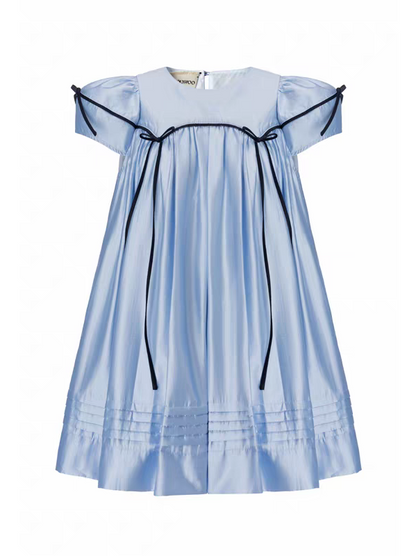 HSIYOUNWOO. Original Design Silk Bow Puff Sleeve Babydoll Dress