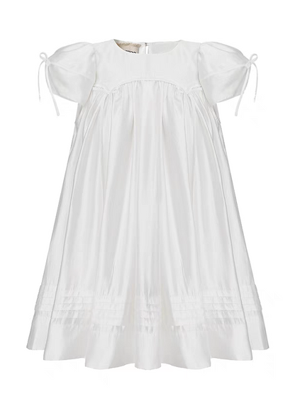 HSIYOUNWOO. Original Design Silk Bow Puff Sleeve Babydoll Dress