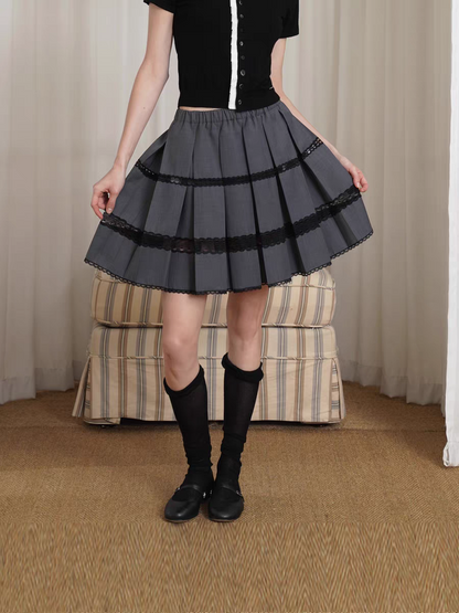HSIYOUNWOO. Original Design Wool Lace Trim Pleated Skirt