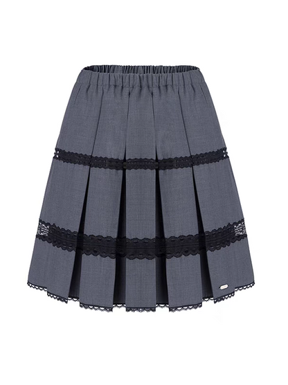 HSIYOUNWOO. Original Design Wool Lace Trim Pleated Skirt