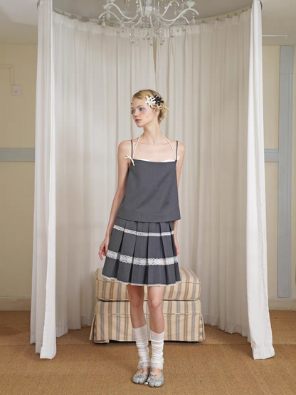 HSIYOUNWOO. Original Design Wool Lace Trim Pleated Skirt
