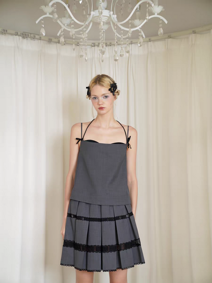 HSIYOUNWOO. Original Design Wool Lace Trim Pleated Skirt