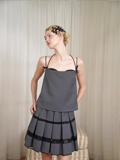 HSIYOUNWOO. Original Design Wool Lace Trim Pleated Skirt