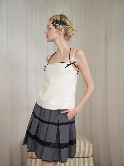 HSIYOUNWOO. Original Design Wool Lace Trim Pleated Skirt