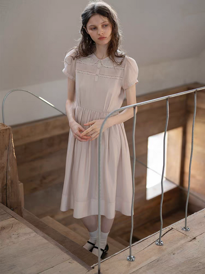 Kissgarnet. Original Design Embroidered Vintage Zip Cardigan & Bow Short Sleeve Dress Set