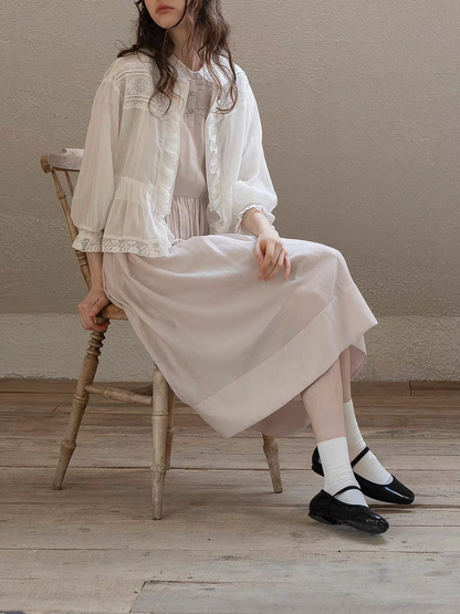 Kissgarnet. Original Design Embroidered Vintage Zip Cardigan & Bow Short Sleeve Dress Set