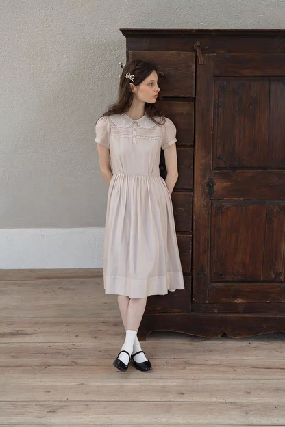 Kissgarnet. Original Design Embroidered Vintage Zip Cardigan & Bow Short Sleeve Dress Set