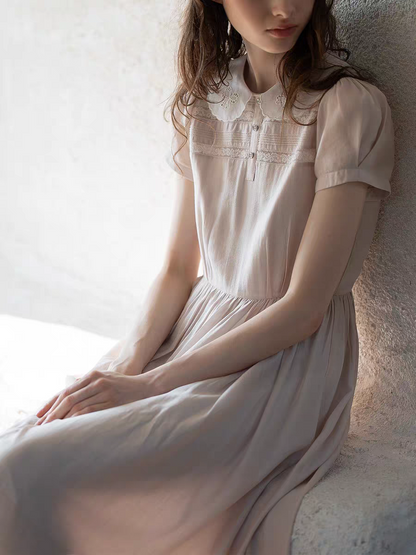 Kissgarnet. Original Design Embroidered Vintage Zip Cardigan & Bow Short Sleeve Dress Set