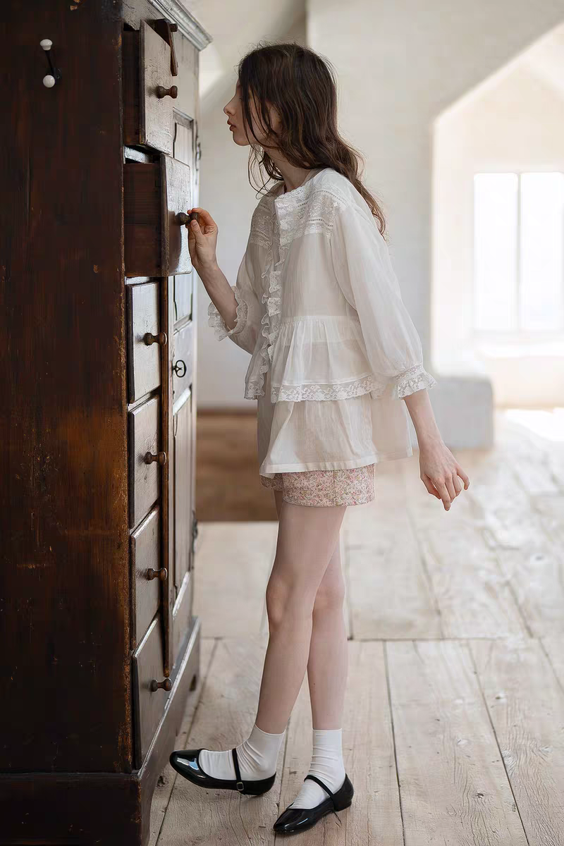 Kissgarnet. Original Design Embroidered Vintage Zip Cardigan & Bow Short Sleeve Dress Set