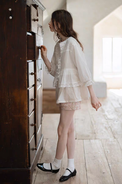 Kissgarnet. Original Design Embroidered Vintage Zip Cardigan & Bow Short Sleeve Dress Set