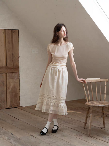 Kissgarnet. Original Design Knit Top & Lace Cardigan Dress Set
