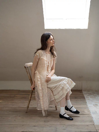 Kissgarnet. Original Design Knit Top & Lace Cardigan Dress Set