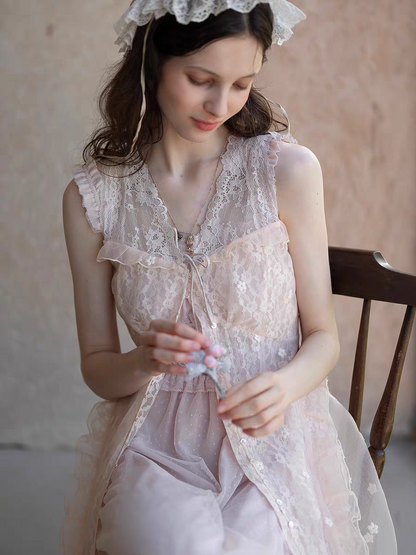 Kissgarnet. Original Design Knit Top & Lace Cardigan Dress Set