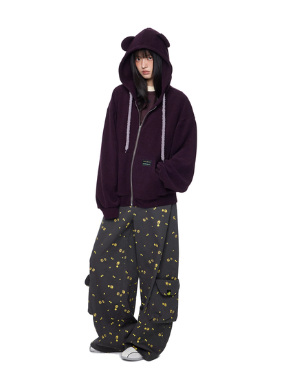 EZEK. Original Design Bear Ear Drawstring Hooded Zip Up Jacket