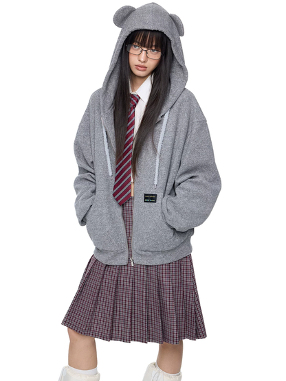 EZEK. Original Design Bear Ear Drawstring Hooded Zip Up Jacket