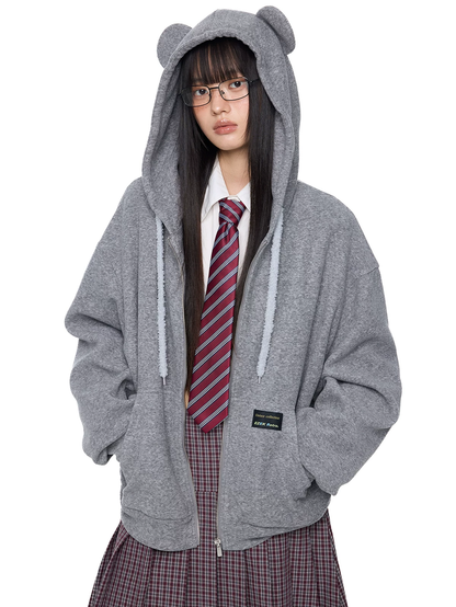 EZEK. Original Design Bear Ear Drawstring Hooded Zip Up Jacket