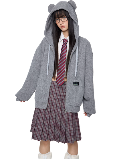 EZEK. Original Design Bear Ear Drawstring Hooded Zip Up Jacket