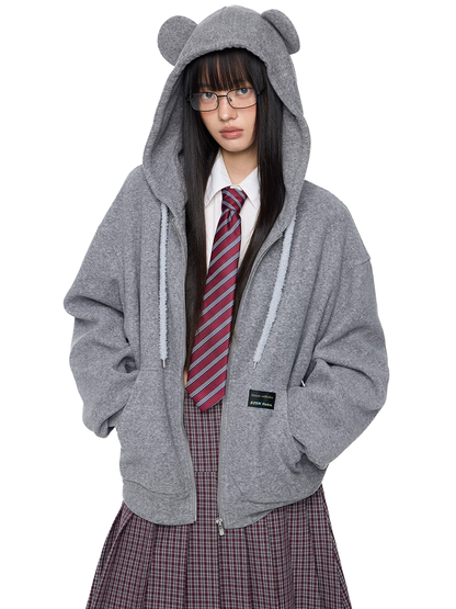 EZEK. Original Design Bear Ear Drawstring Hooded Zip Up Jacket