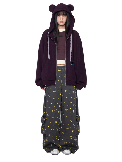 EZEK. Original Design Bear Ear Drawstring Hooded Zip Up Jacket