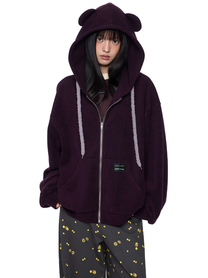 EZEK. Original Design Bear Ear Drawstring Hooded Zip Up Jacket