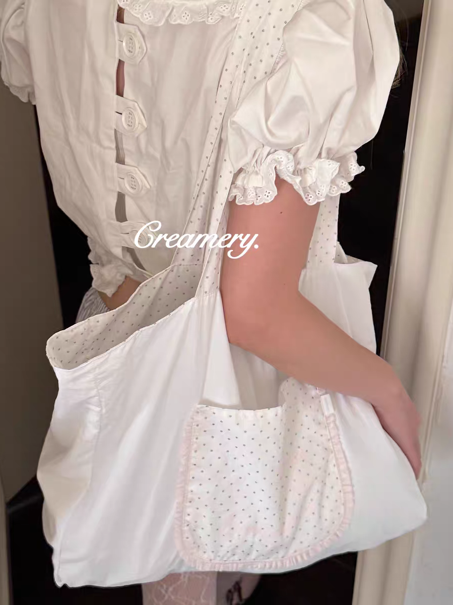Creamery. Original Design Reversible Polka Dot Bow Tie Canvas Tote Bag