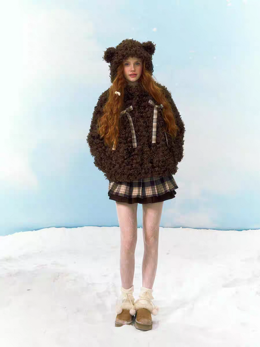 Narrator. Original Design Teddy Bear Hood Plush Cotton-Lined Short Jacket
