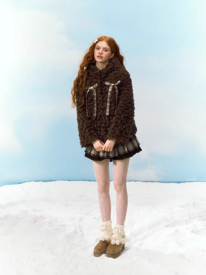 Narrator. Original Design Teddy Bear Hood Plush Cotton-Lined Short Jacket