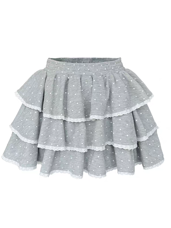 Narrator. Original Design Polka Dot Bow Zip Hoodie & Ruffle Tiered Mini Skirt Set