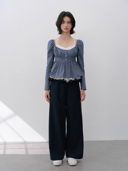 Narrator. Original Design Lace Trim Elastic Waist Wide Pants