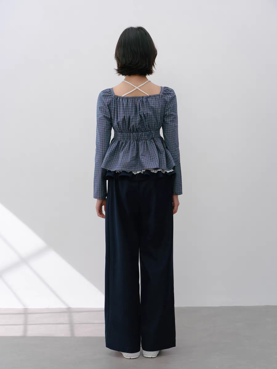 Narrator. Original Design Lace Trim Elastic Waist Wide Pants