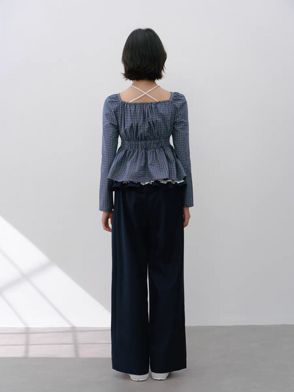 Narrator. Original Design Lace Trim Elastic Waist Wide Pants