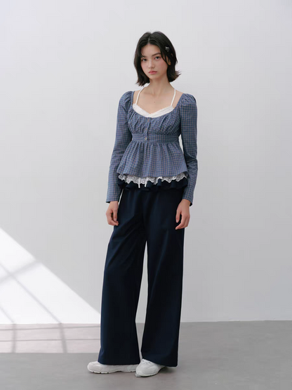 Narrator. Original Design Lace Trim Elastic Waist Wide Pants