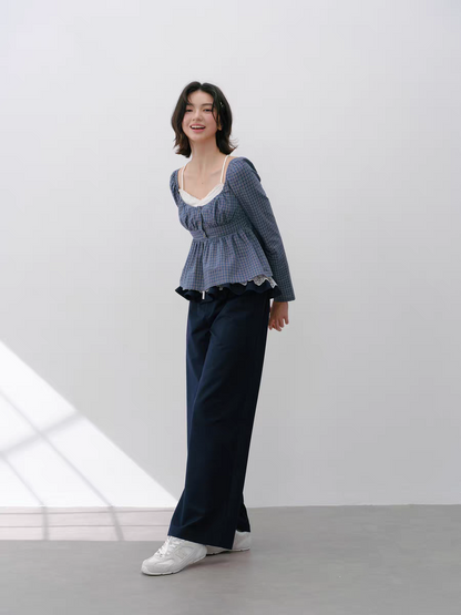 Narrator. Original Design Lace Trim Elastic Waist Wide Pants