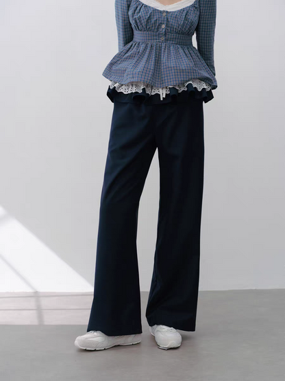 Narrator. Original Design Lace Trim Elastic Waist Wide Pants