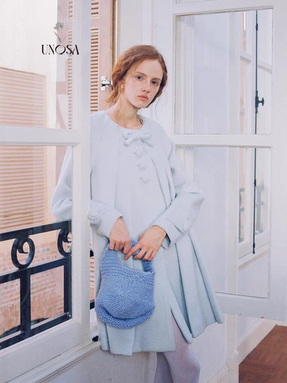 UNOSA. Original Design Bow A-Line Pleated Coat